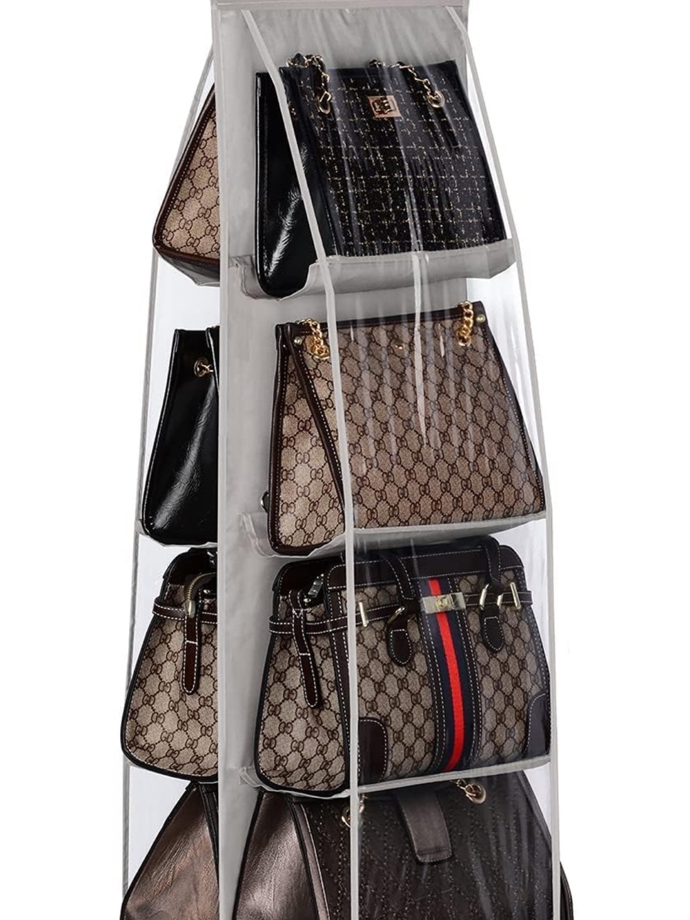 Clear Hanging Handbag Organizer - White Trim